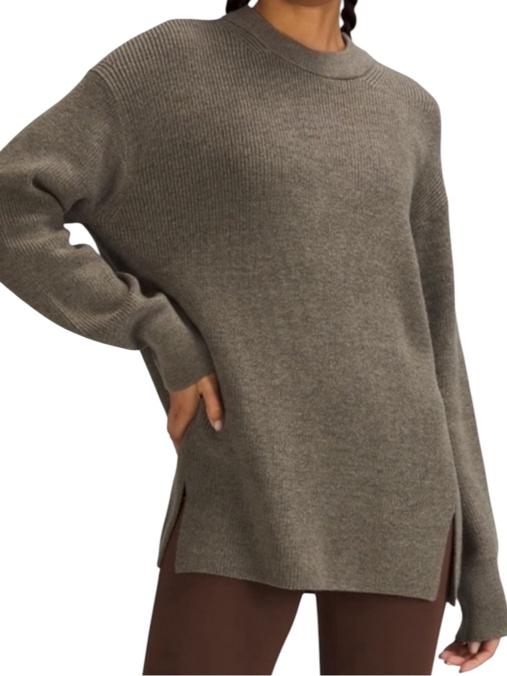 Lululemon Merino Wool-Blend Ribbed Crewneck‎ Sweater Heathered Nomad Size 14